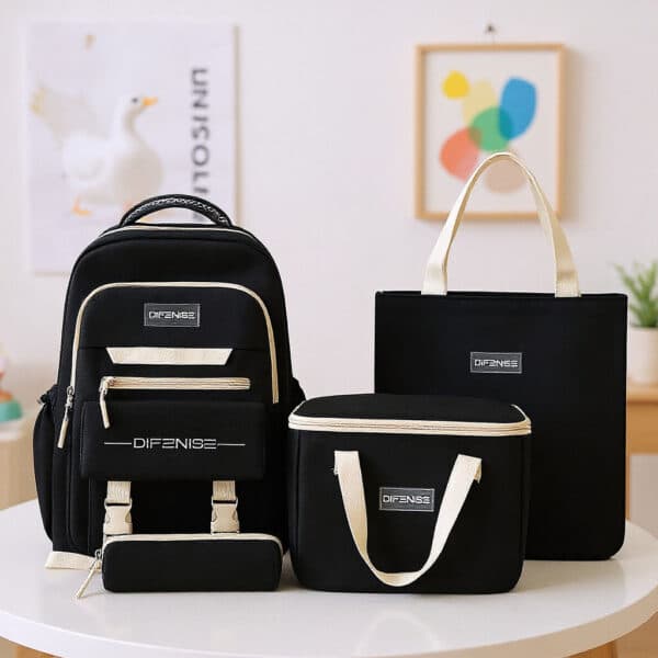Ensemble de sac à dos kawaii 4Pcs avec porte manger isotherme noir – طقم محفظة مع حقيبة حفظ الطعام - Sac à dos et Mode - صورة 1