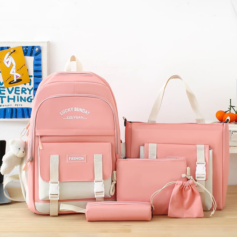 Ensemble de sacs d’école Kawai pour adolescents 5Pcs YISIYUAN Rose – محفظة 5 قطع كاواي وردي - Sac à dos et Mode - صورة 1