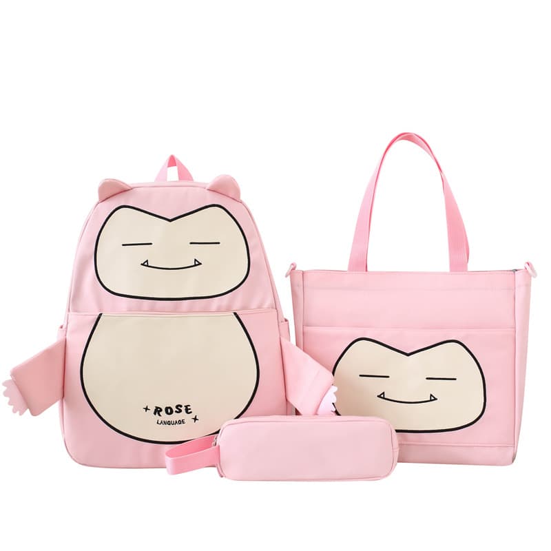 Ensemble de Sacs Snorlax 3Pcs Design Kawaii Rose- حقيبة مدرسية 3 قطع لون وردي - Sac à dos et Mode - صورة 5