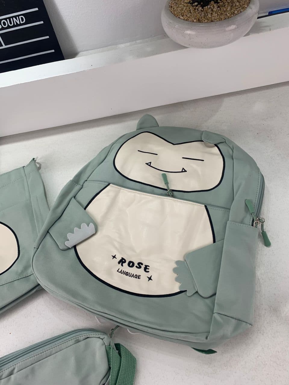 Ensemble de Sacs Snorlax 3Pcs Design Kawaii Vert – حقيبة مدرسية 3 قطع لون أخضر - Sac à dos et Mode - صورة حقيقية 5
