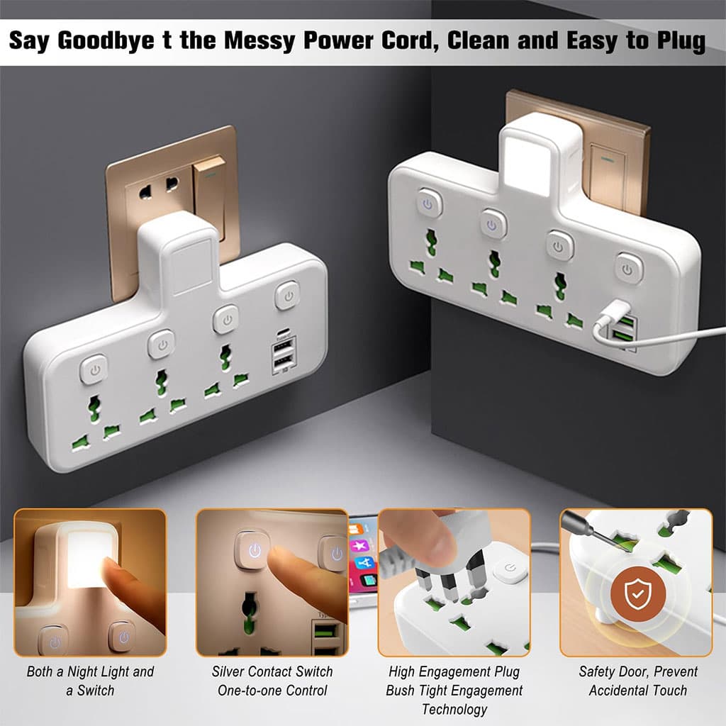 Multiprise Murale LED avec 2 ports USB-A et 1 port USB-C (charge rapide) – مقبس طاقة مقبس طاقة مع منافذ شحن - Outillage et Bricolage - صورة 4