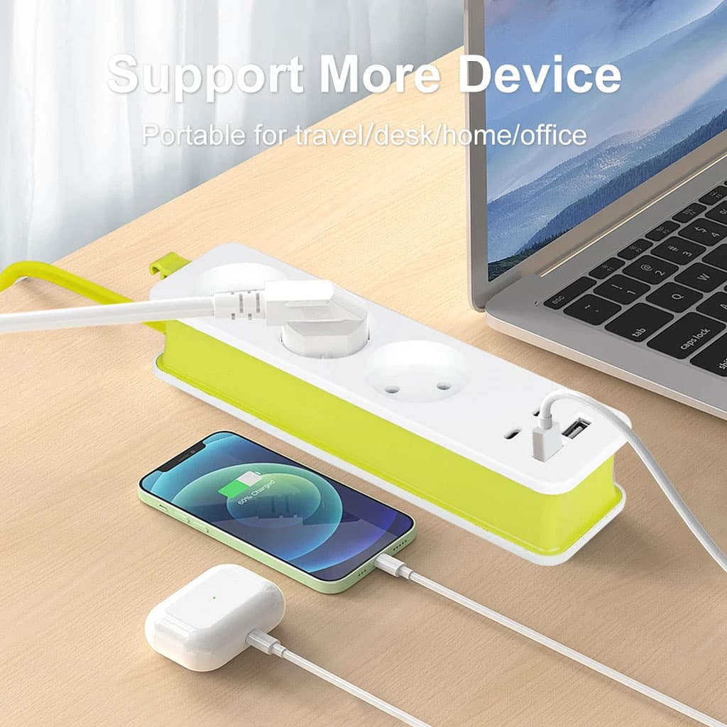 AVEL Multiprise 3 Sockets avec 4 ports USB Cordon 1,8 m Enroulable – مقبس طاقة مع منافذ شحن - Outillage et Bricolage - صورة 2