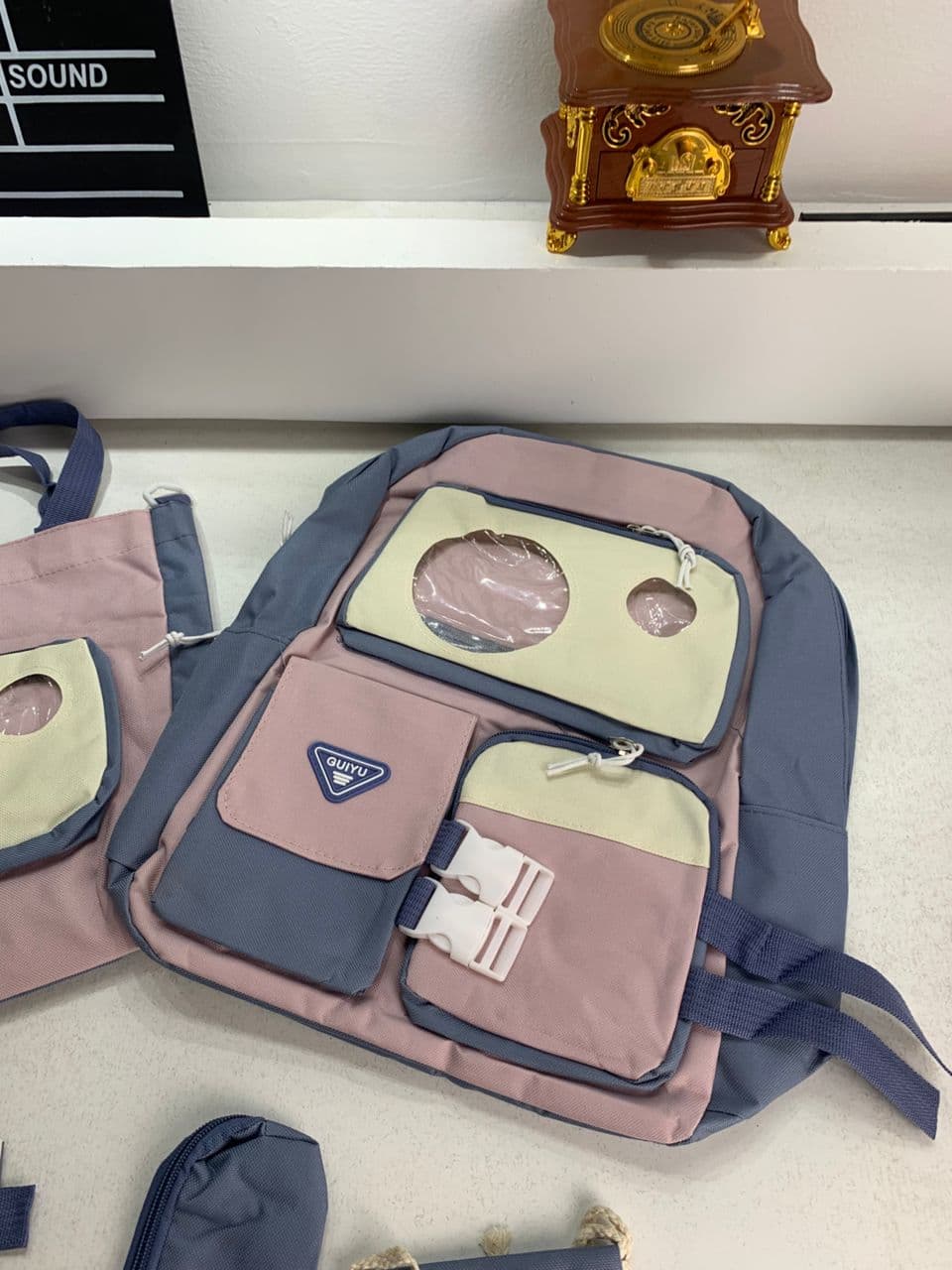 Ensemble de sacs d’école Kawai pour adolescents 5Pcs Guiyu V2 Bleu – محفظة 5 قطع كاواي أزرق - Sac à dos et Mode - صورة حقيقية 5