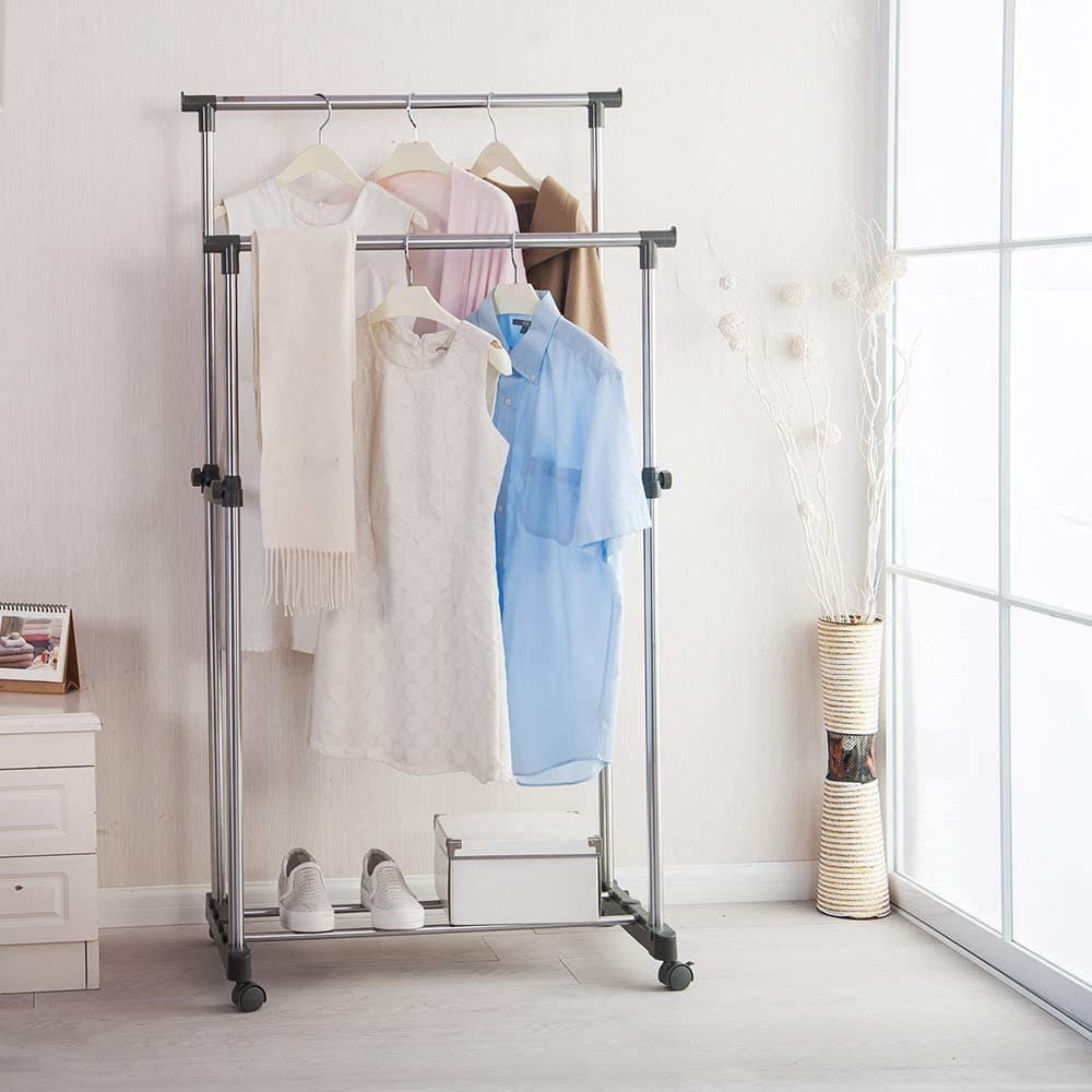 Penderie 2 Barre et porte-chaussures 2 en 1 en acier inoxydable - Maison - صورة 4
