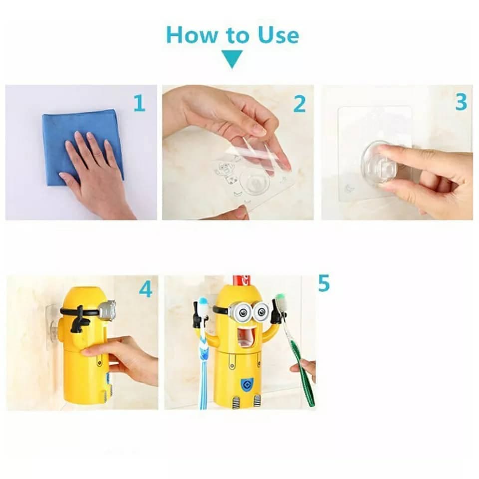 Minions Distributeur et porte brosse a dent 2 in1 presse-dentifrice automatique pour enfants - Maison - صورة 5