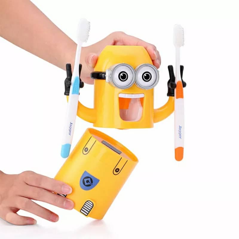 Minions Distributeur et porte brosse a dent 2 in1 presse-dentifrice automatique pour enfants - Maison - صورة 6