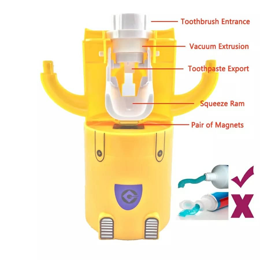 Minions Distributeur et porte brosse a dent 2 in1 presse-dentifrice automatique pour enfants - Maison - صورة 7