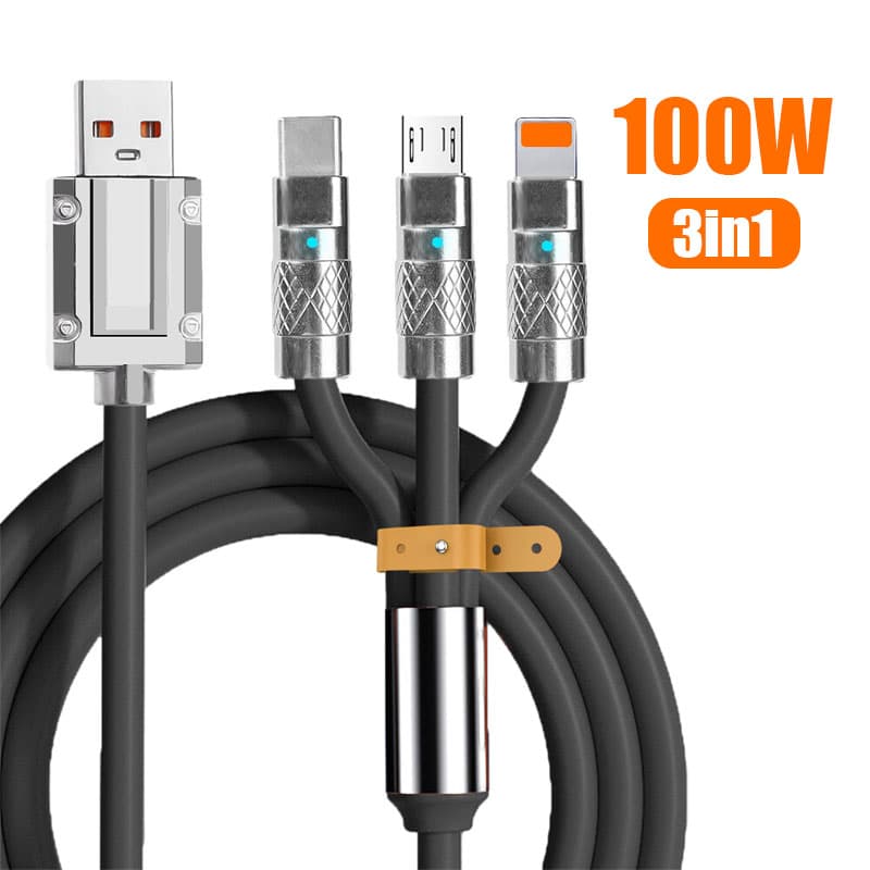 Câble de charge Rapide 3en1 Câble USB de 1.2 m avec 3 connecteurs 100W – كابل شحن سريع - Électronique - صورة 1