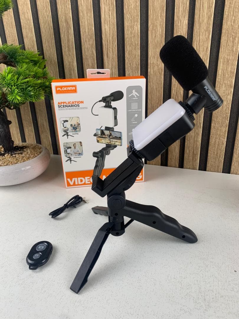 Kit d’enregistrement vidéo pour smartphone et appareil photo avec microphone à LED intégré – طقم تصورير إحترافي مع ميكروفون وإضاءة مدمجة - Électronique - صورة حقيقية 9