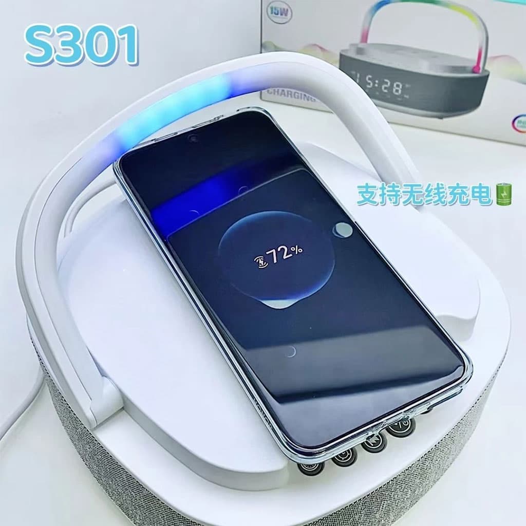 Haut Parleur Bluetooth Portable S301 à LED RGB chargement sans fil 15W – مكبر صوت بلوتوث وشاحن لاسلكي 2في1 - Électronique - صورة 5