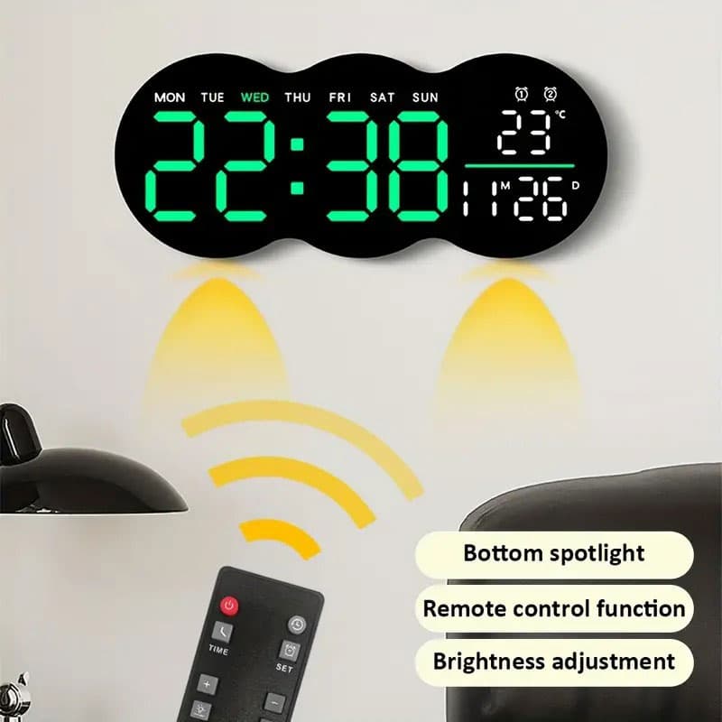 Horloge murale numérique à LED avec télécommande YX-2808 – ساعة حائط مع إضاءة مدمجة - Décoration - صورة 3