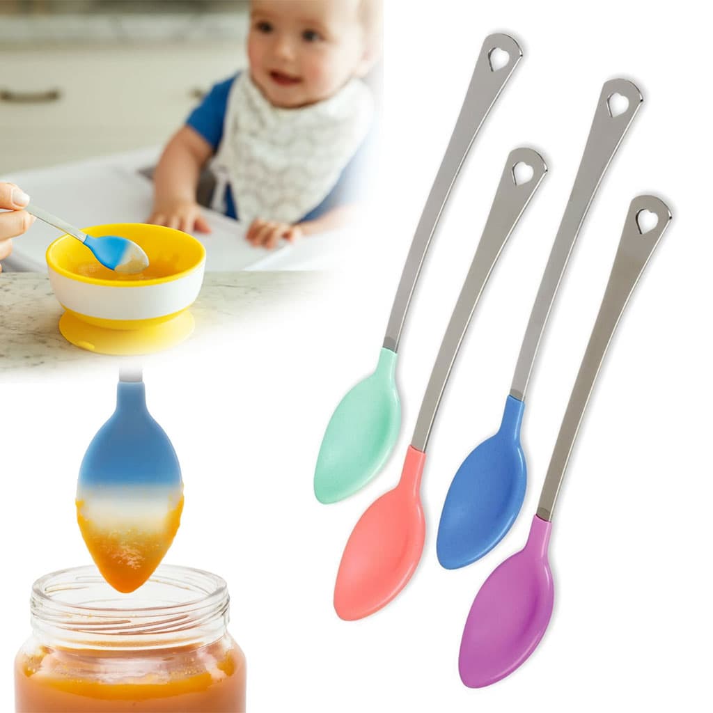 Pack 4Pcs Cuillère Bébé White Hot Thermosensible – طقم ملاعق لتغذية الأطفال مستشعرة للحرارة - Maternité - صورة 1