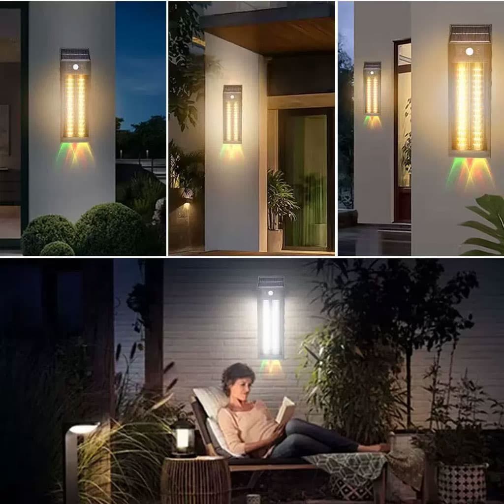 Lanterne Murale Solaire avec Lumière Colorées et Détecteur de Mouvements – مصباح خارجي يعمل بالطاقة الشمسية - Maison - صورة 3