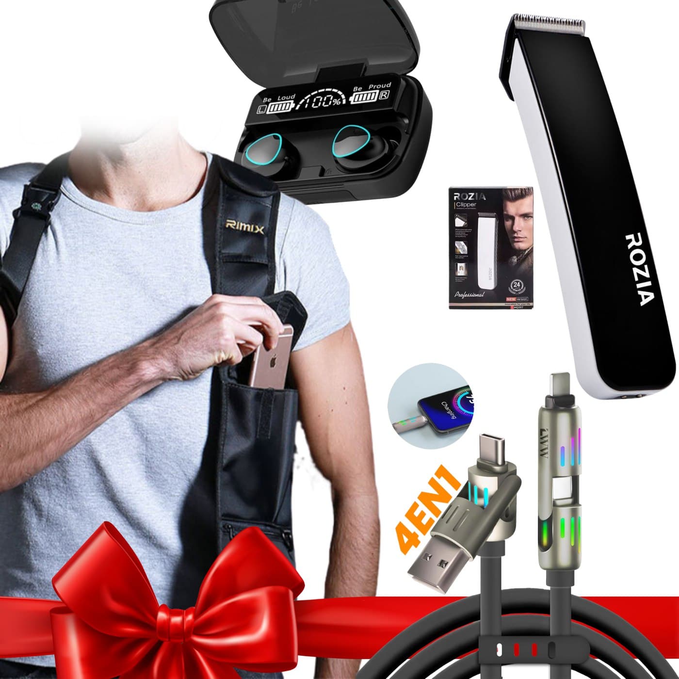 SUPER PACK 4 IN 1 طقم سماعات + ماكنة حلاقة + كابل شحن + صاكوشة - PACKS SPECIAL OFFERS - صورة 1
