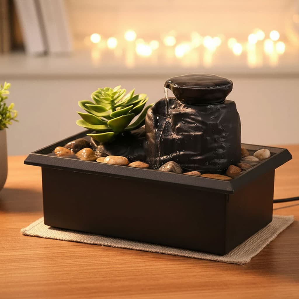 Fontaine à eau cascade avec éclairage LED pour décoration intérieure et ambiance V2 - Décoration - صورة 1