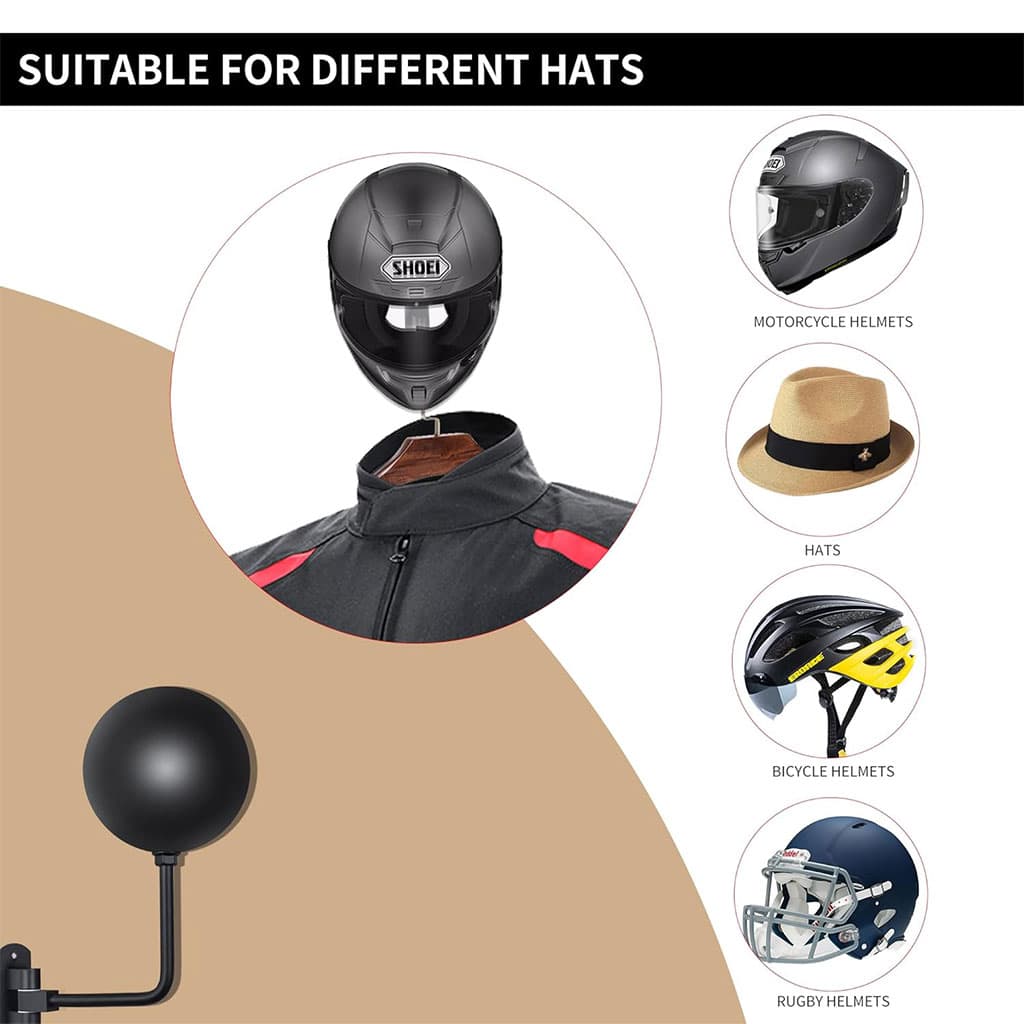 Support Mural pour Casque avec 2 Crochets pour Manteaux – حامل خوذة يُثبّت على الحائط مزود بخطافين للمعاطف - Accessoires Auto/Moto - صورة 2