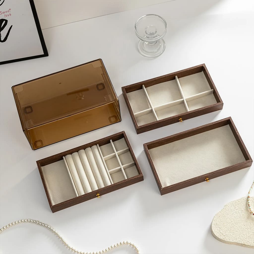 Coffret à bijoux en bois à 3 niveaux très élégant couleur noyer – علبة تنظيم المجوهرات - Soins et Beauté - صورة 4