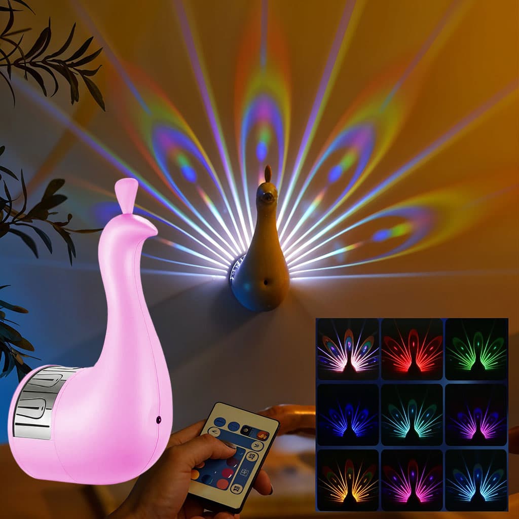 Applique murale en forme de paon 7 réglages de couleur avec télécommande – مصباح ديكور على شكل طائر الطاوس - Décoration - صورة 1