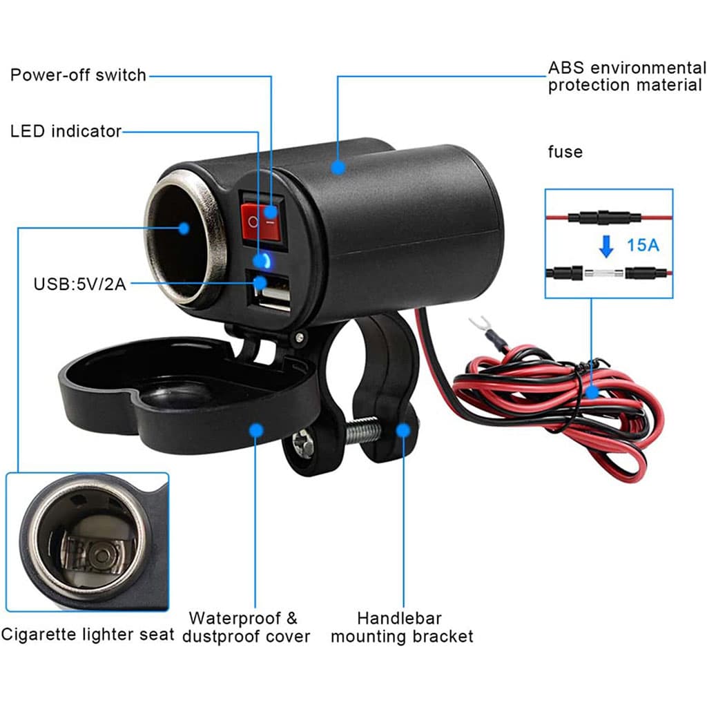 Chargeur USB 12 V pour guidon de moto avec prise allume-cig–are – مقبس طاقة لدرجات النارية - Accessoires Auto/Moto - صورة 3