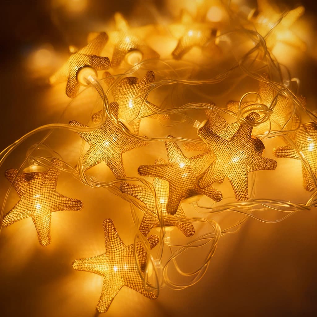 Guirlande Lumineuse Étoiles Dorées 16 LED avec Maillage Métallique – سلسلة أضواء رمضانية - Décoration - صورة 1