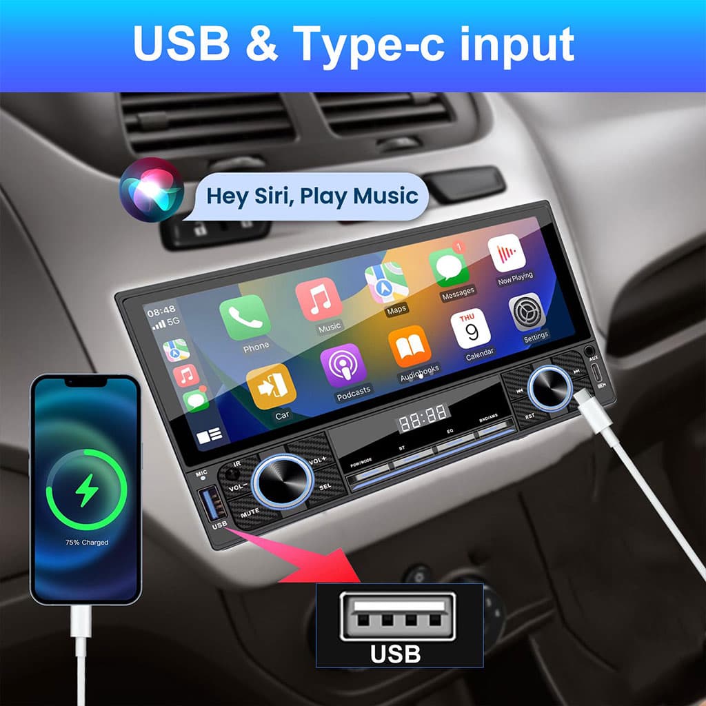 Autoradio 2-DIN avec écran tactile, USB-C, Bluetooth, Wi-Fi, CarPlay et Android Auto – جهاز راديو سيارة - Accessoires Auto/Moto - صورة 4