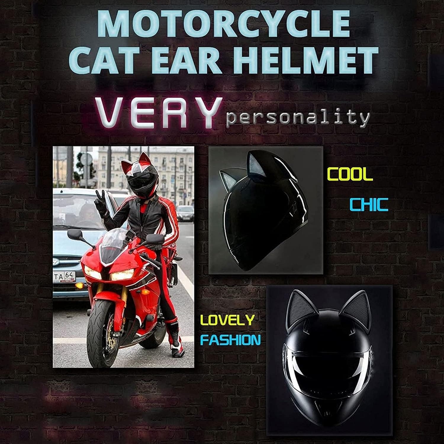 Casque de moto pour femme et fille avec oreilles de chat - خوذة احترافية للنساء - Accessoires Auto/Moto - صورة 7