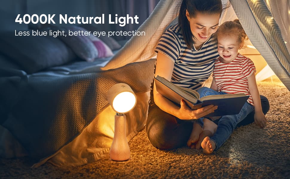 Lampe LED Motif en bois portable sans fil rechargeable à interrupteur tactile 4000K - مصباح مكتب يعمل باللمس - Maison - صورة 3