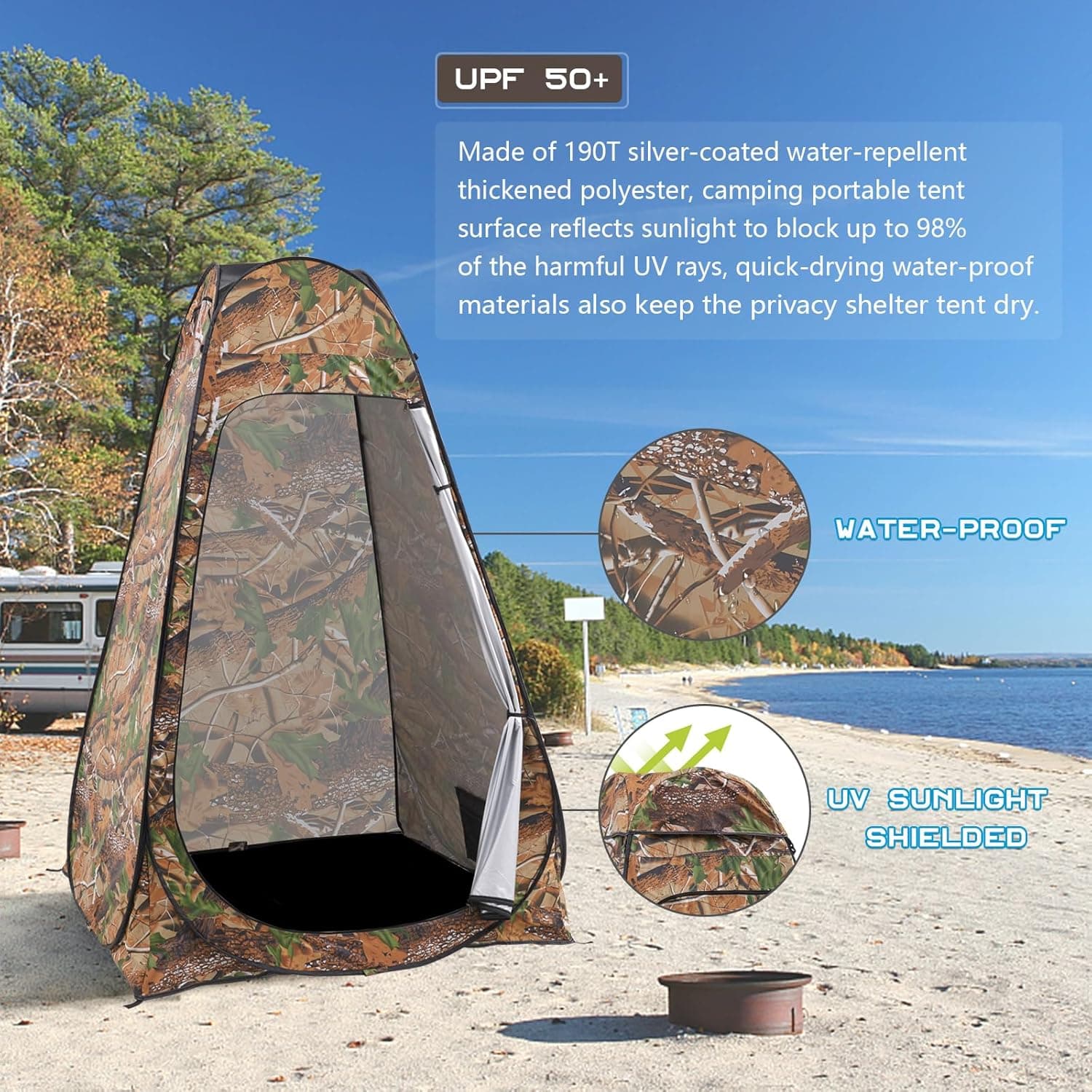 Tente de change pliable protection UPF 50+ et imperméable, 120 x 120 x 190 cm, camouflage - خيمة تغيير الملابس قابلة للطي - Camping et Randonnée - صورة 13
