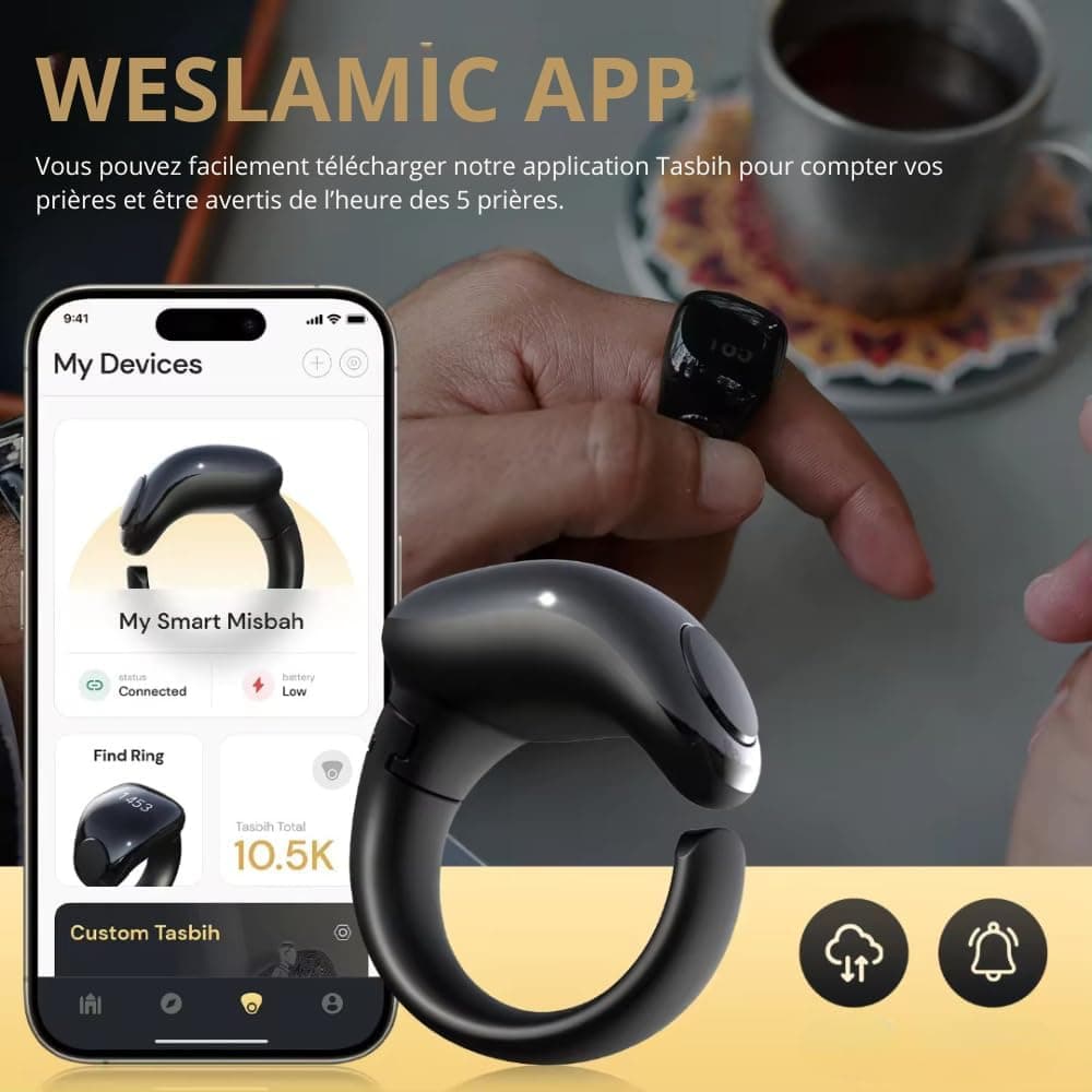 Anneau de Zikr Étanche avec Écran OLED iTasbih Faith+ Black - خاتم التسبيح الذكي المقاوم للماء بـ5 مقاسات - Électronique - صورة 5
