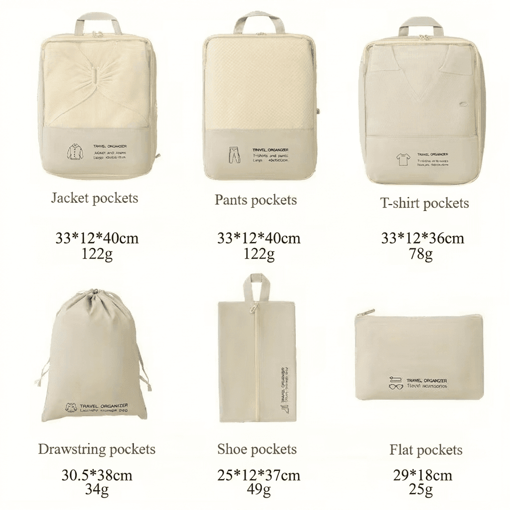 Kit de 6 Organisateurs de Voyage pour Valise - مجموعة منظمات حقائب السفر الاحترافية (6 قطع) - Camping et Randonnée - صورة 3