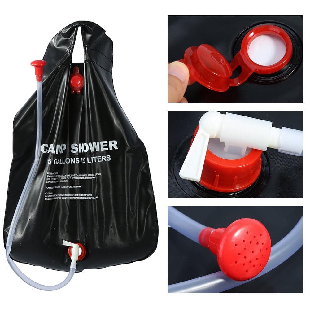 Sac de douche solaire avec pommeau de douche interchangeable 20L - حقيبة الاستحمام الشمسية المحمولة سعة 20 لتر - Camping et Randonnée - صورة 2