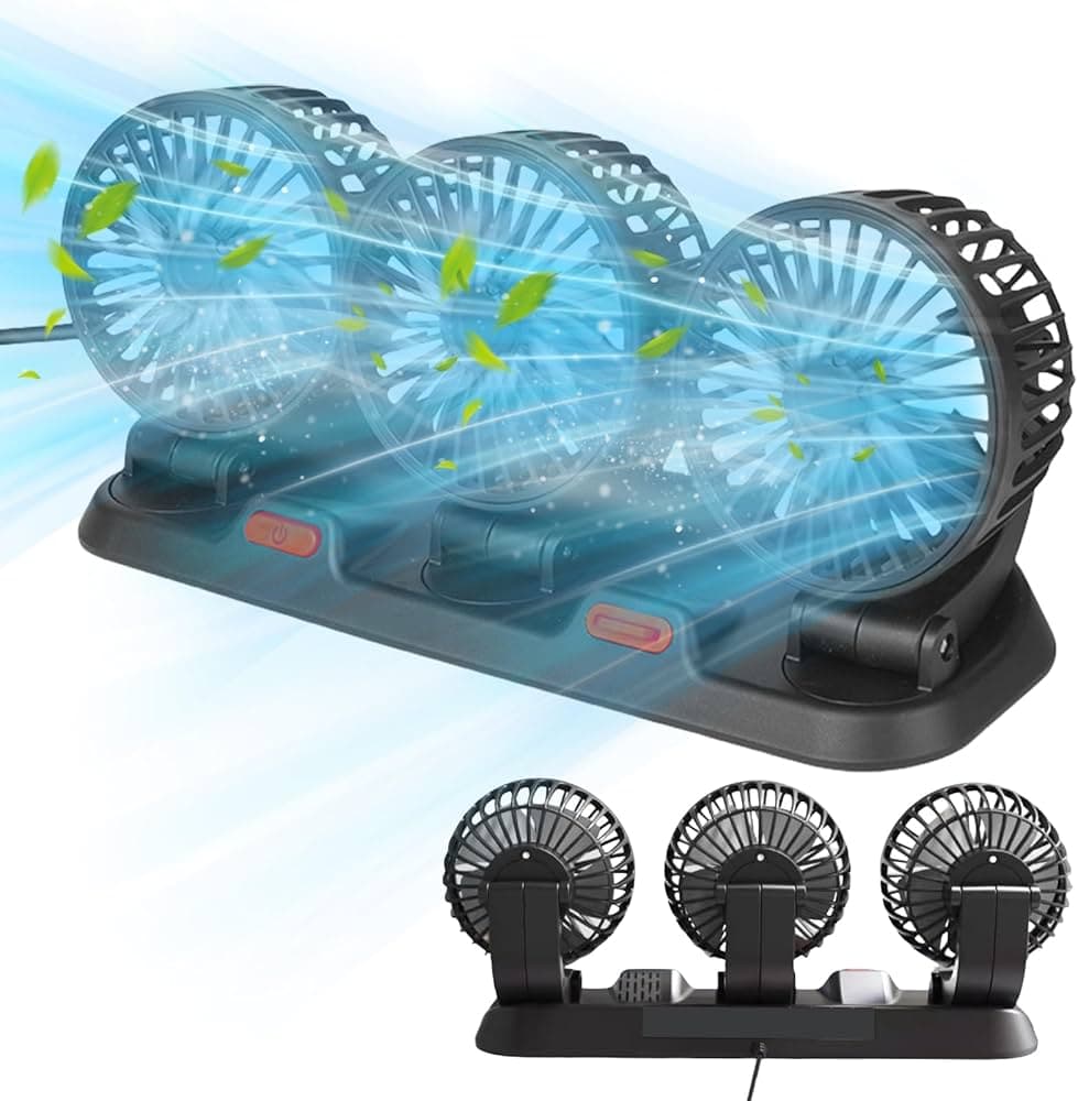 Ventilateur de Voiture USB Haute Vitesse 360° Réglable 3 Têtes 12/ 24 V - مروحة سيارة قابلة للتعديل بزاوية 360 درجة بثلاثة رؤوس - Accessoires Auto/Moto - صورة 2