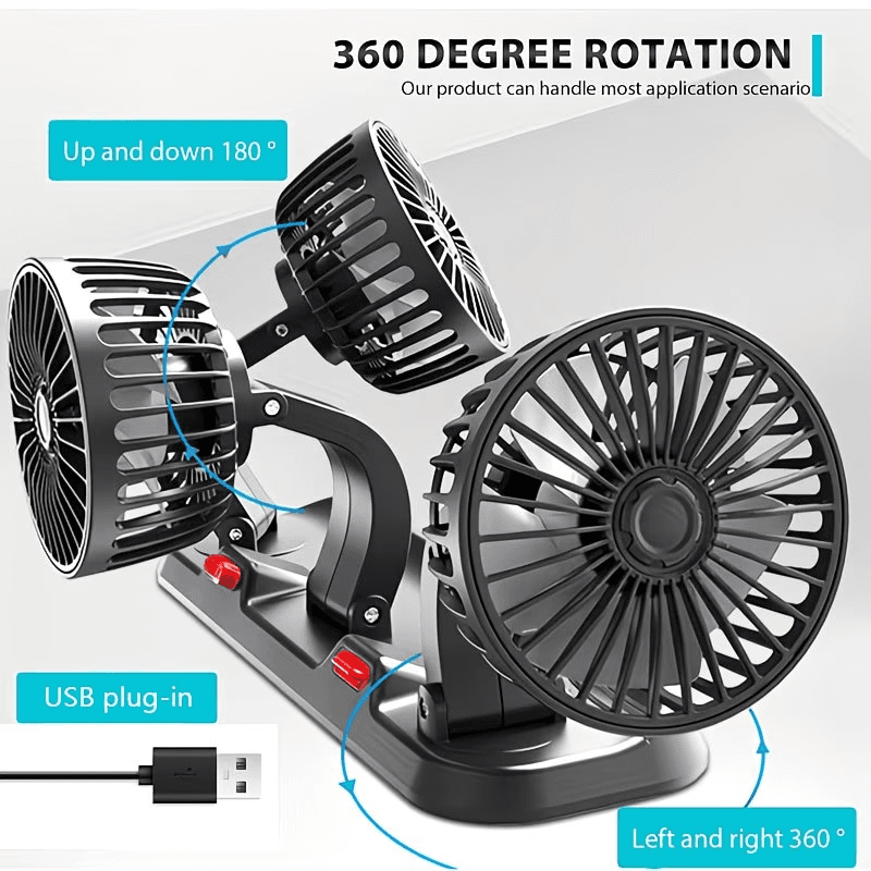 Ventilateur de Voiture USB Haute Vitesse 360° Réglable 3 Têtes 12/ 24 V - مروحة سيارة قابلة للتعديل بزاوية 360 درجة بثلاثة رؤوس - Accessoires Auto/Moto - صورة 8