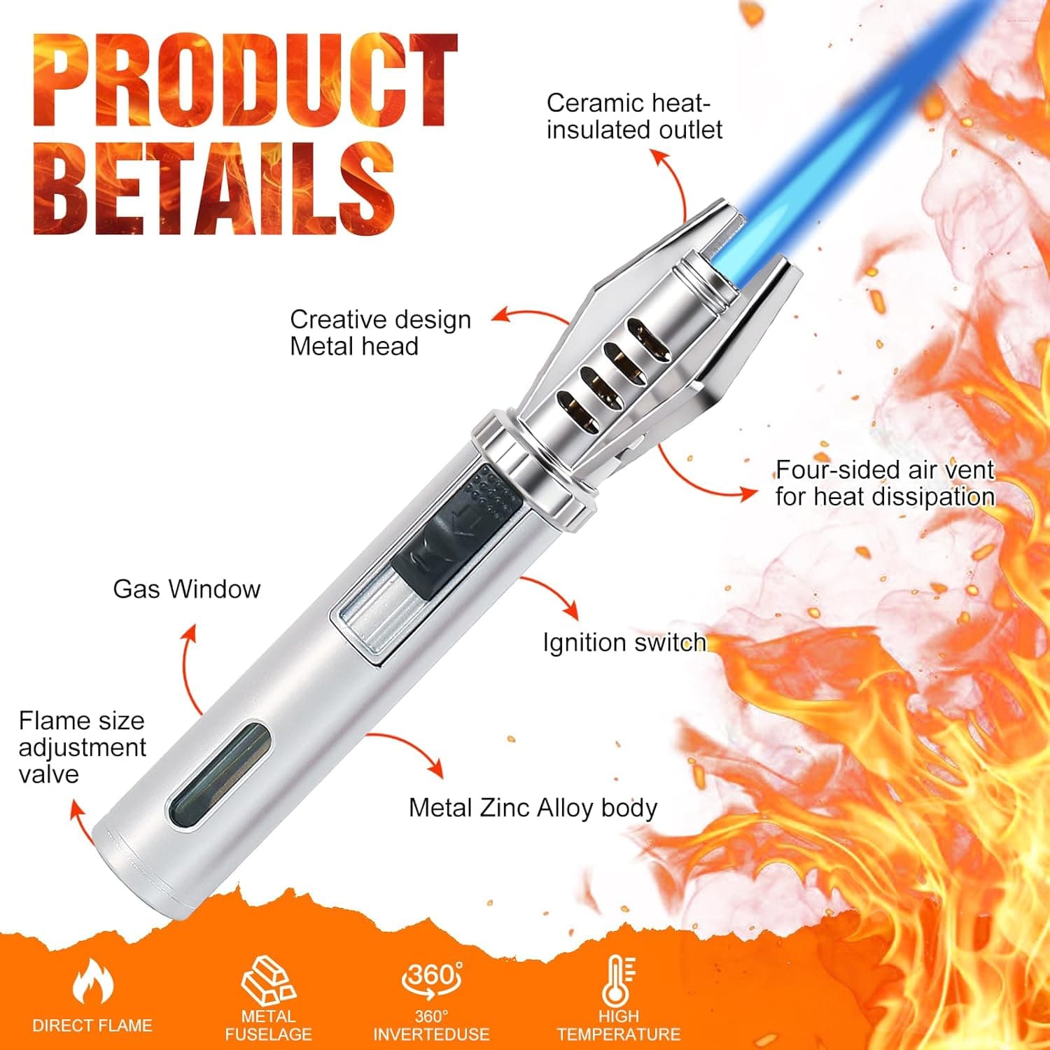 Mini Briquet Torche Professionnel à Jet Flamme - ولاعة مقاومة للرياح (1300 درجة) - Camping et Randonnée - صورة 8