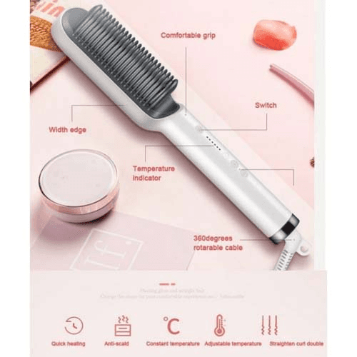 Brosse à cheveux chauffante en céramique 6 niveaux de chaleur 360° – Lisseur HQT-909B - Soins et Beauté - صورة 6