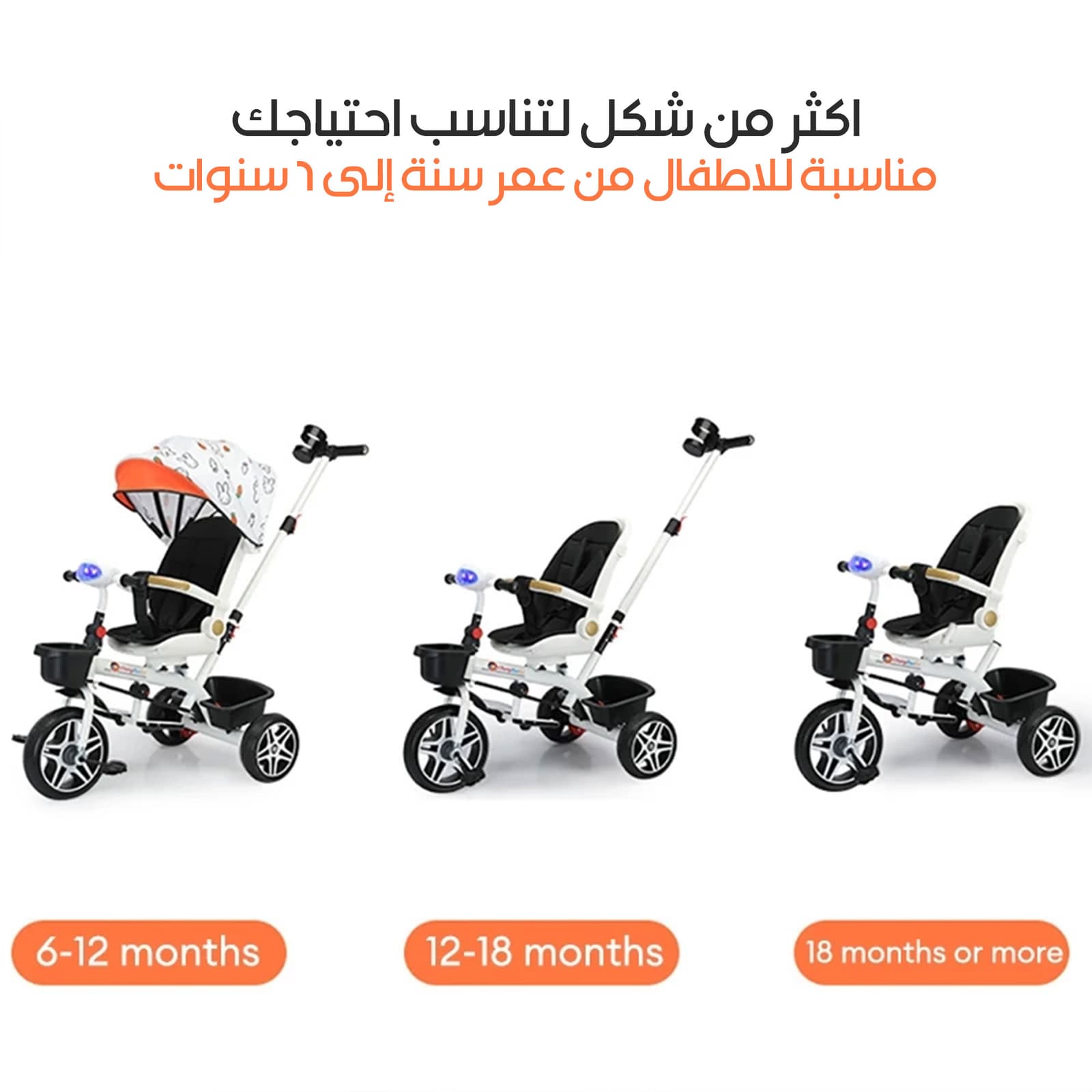 دراجة ثلاثية العجلات للأطفال بمقعد قابل للعكس - مستلزمات أطفال - صورة 6