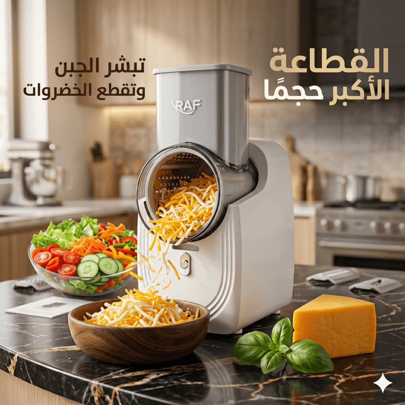 القطاعة الكهربائية الأكبر حجماً لتقطيع وبشر الجبن والخضروات والفواكة متعددة الإستخدامات بضمان عامين - أدوات المطبخ - صورة 8