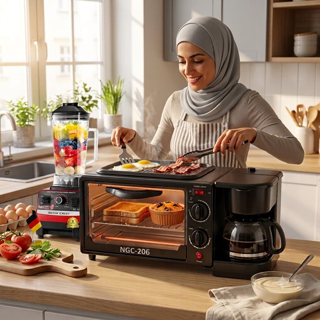ميكروويف وقلاية وصانعة قهوة 3 في 1 نيو جولدن + الخلاط الألماني الأصلي مع مطحنة بضمان 6 شهور - عروض المنزل - صورة 1