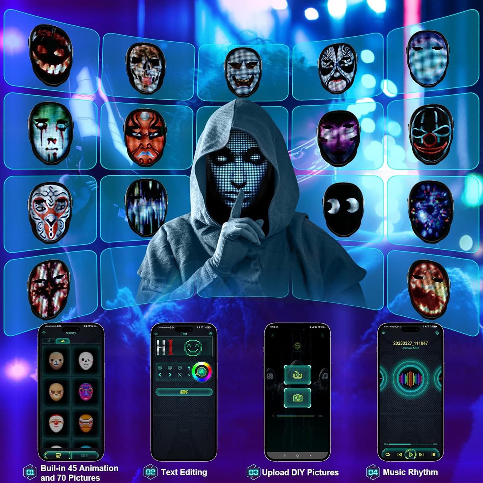 قناع وجه LED قابل لإعادة الشحن وبرمجته بتقنية البلوتوث - الكترونيات اخرى - صورة 5