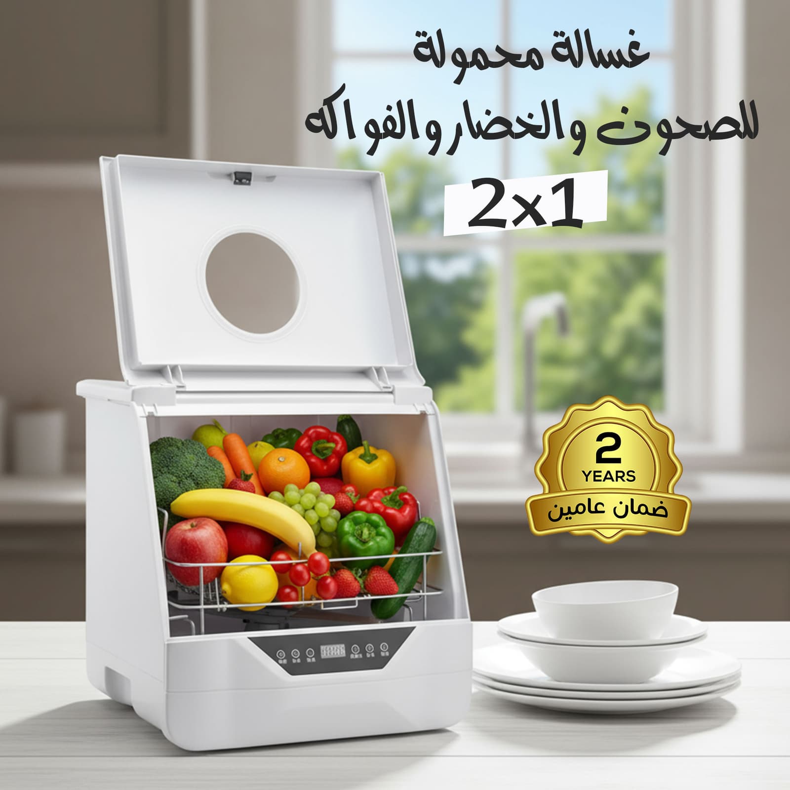 غسالة 2×1 للصحون والخضار والفواكه محمولة بضمان عامين - أجهزة المطبخ - صورة 9
