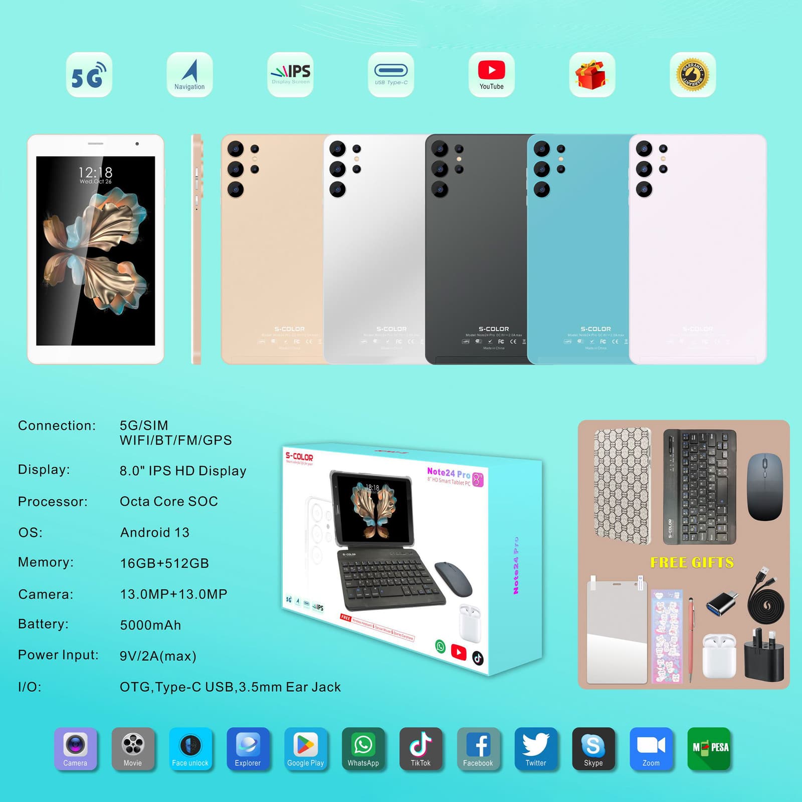 تابلت Note 24 بكيبورد و ماوس بلوتوث + مجموعة هدايا (ضمان 6 اشهر ) - تابلتس - صورة 1