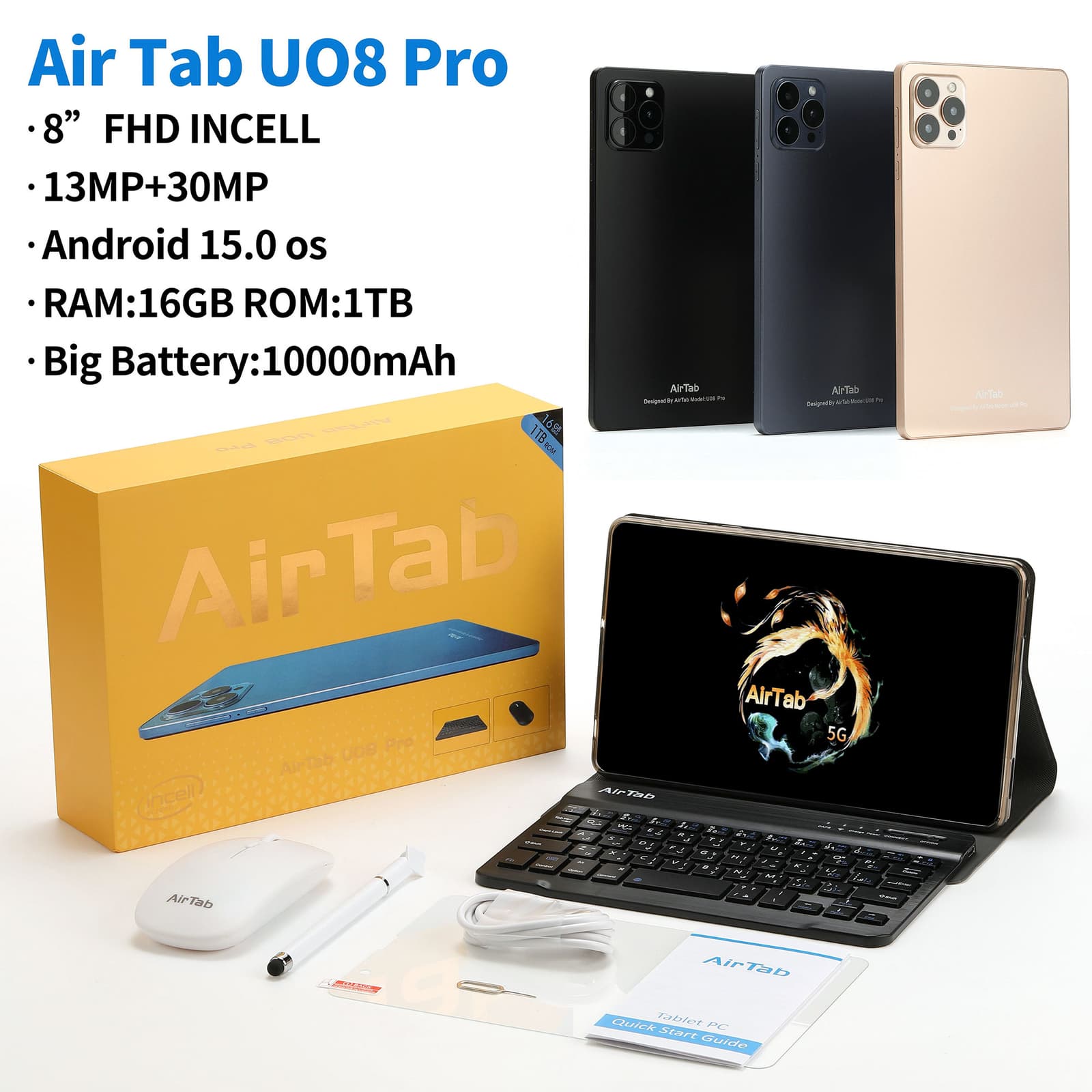 تابلت U08 Pro (ضمان 6 اشهر ) بكيبورد و ماوس بلوتوث+ مجموعة هدايا - تابلتس - صورة 1