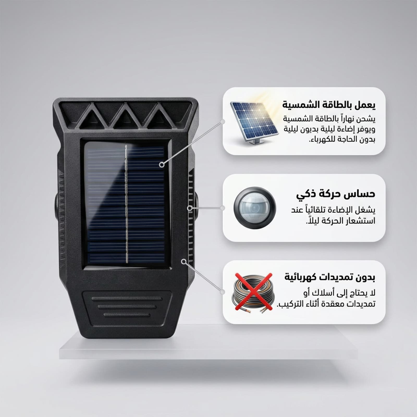 مصباح خارجي يعمل بالطاقة الشمسية بمشبك مع مستشعر حركة، 3 اوضاع للحديقة والتخييم - التخييم والرحلات - صورة 4