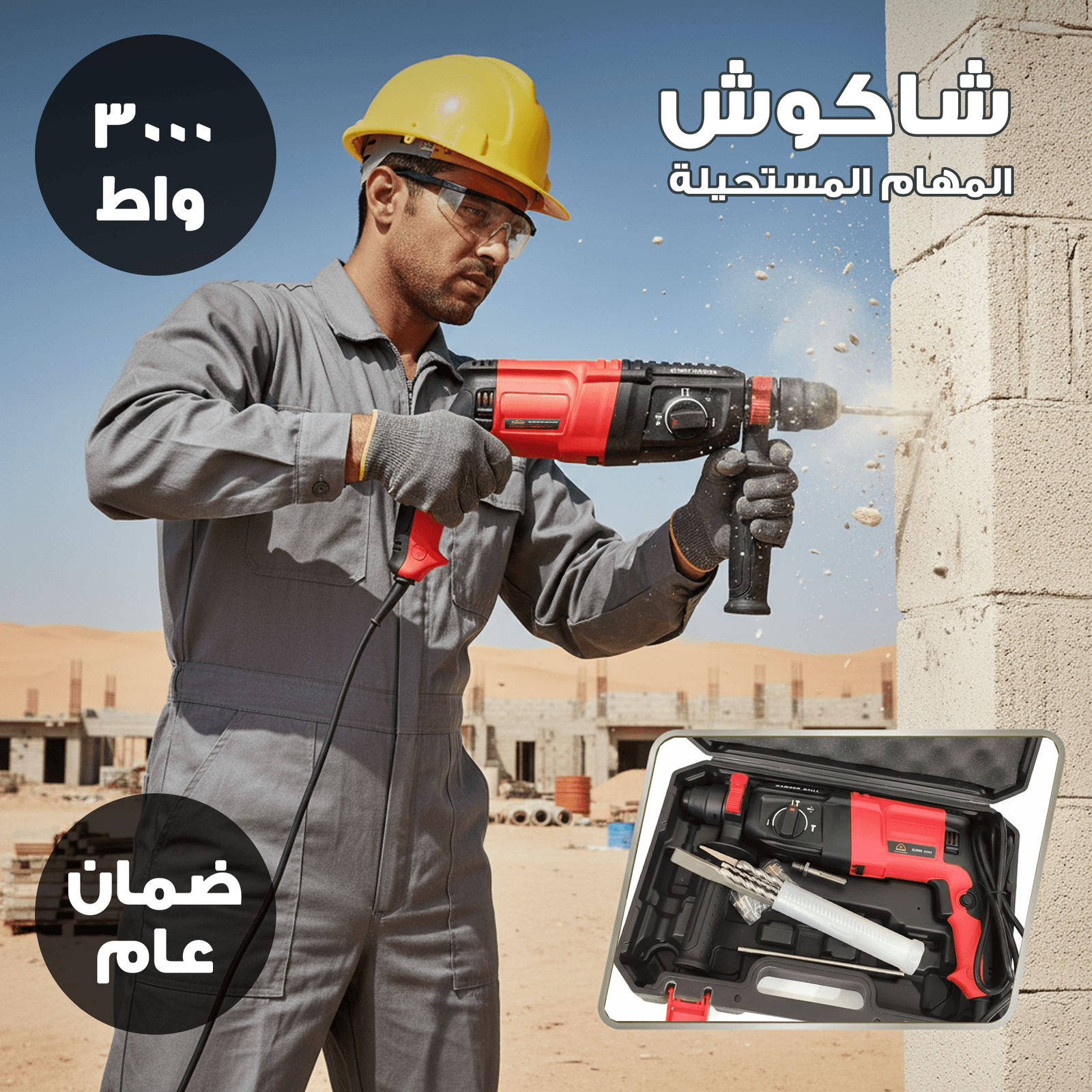 شاكوش تخريم وتكسير كهربائي – 3000 واط بضمان عام - أدوات كهربائية - صورة 2
