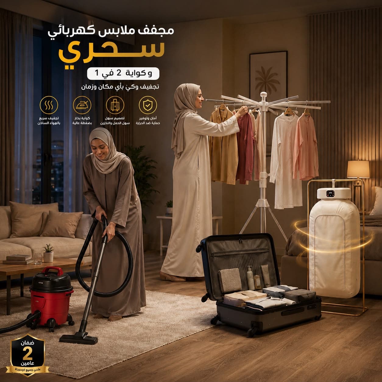 مكنسة جاف و رطب ونفخ من دينكس بضمان عامين 3 في 1 للمنزل والسيارة+منشر غسيل داخلي حديث بـ 12 ذراع تعليق - قابل للطي وموفر للمساحة - عروض المنزل - صورة 1