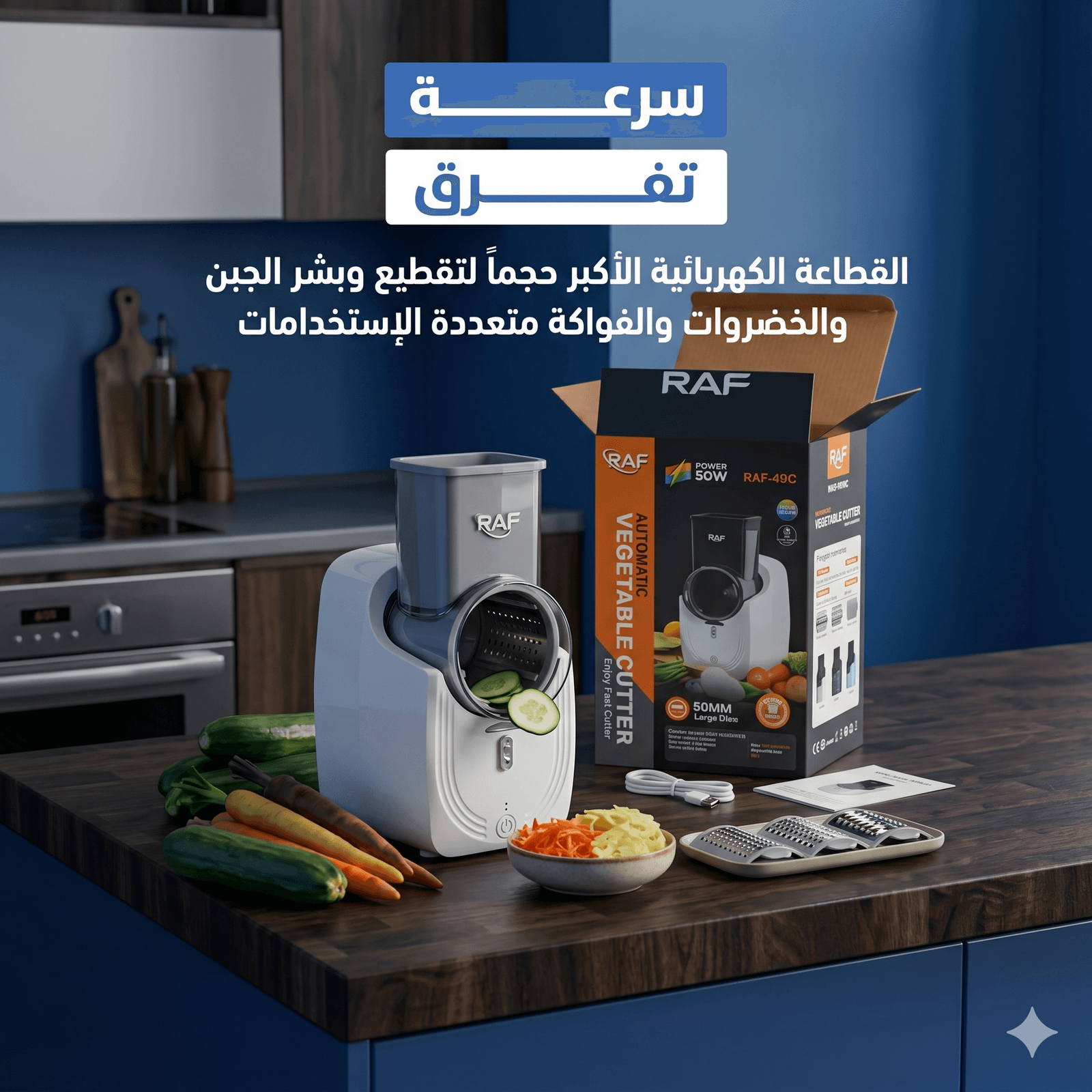القطاعة الكهربائية الأكبر حجماً لتقطيع وبشر الجبن والخضروات والفواكة متعددة الإستخدامات بضمان عامين - أدوات المطبخ - صورة 9