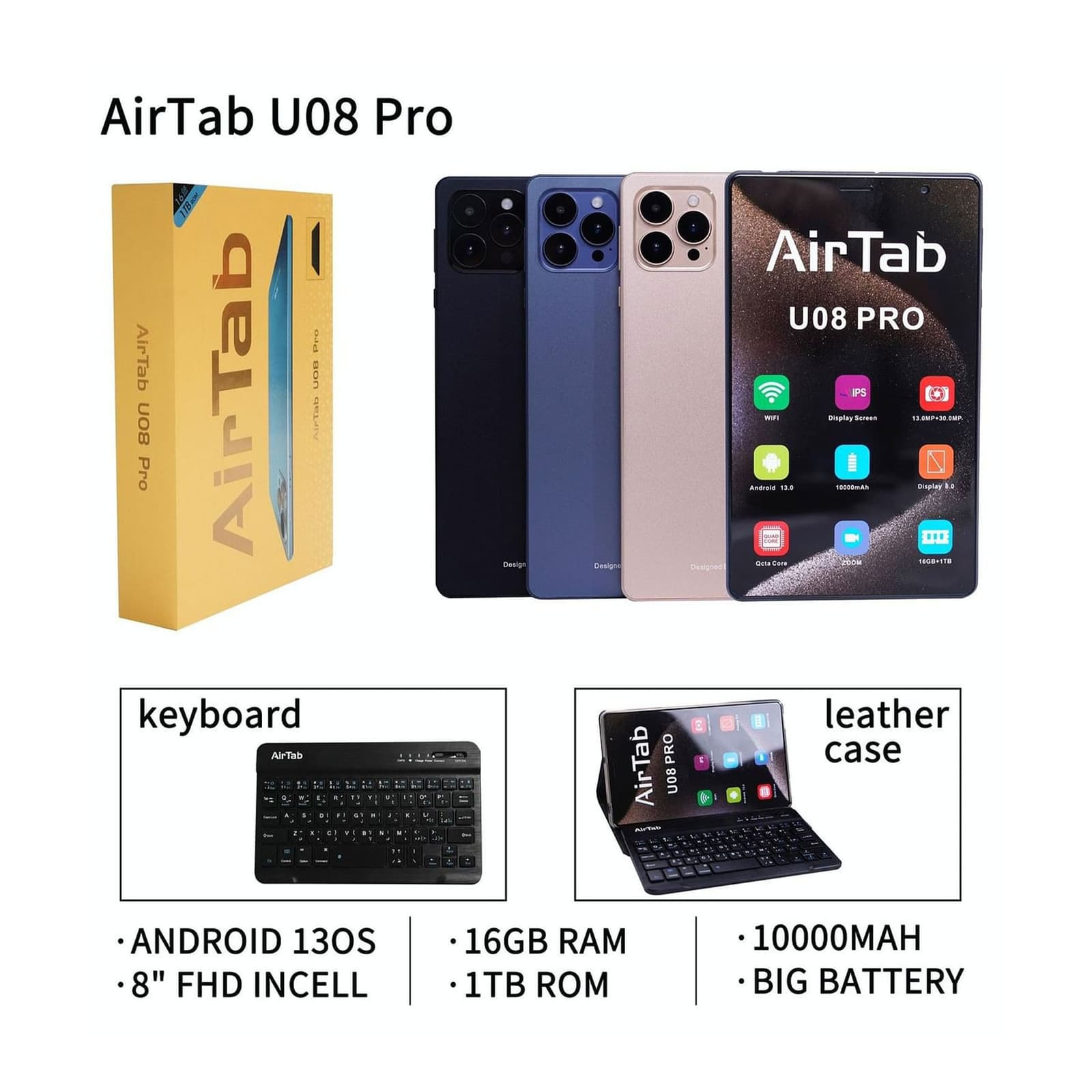 تابلت U08 Pro (ضمان 6 اشهر ) بكيبورد و ماوس بلوتوث+ مجموعة هدايا - تابلتس - صورة 2