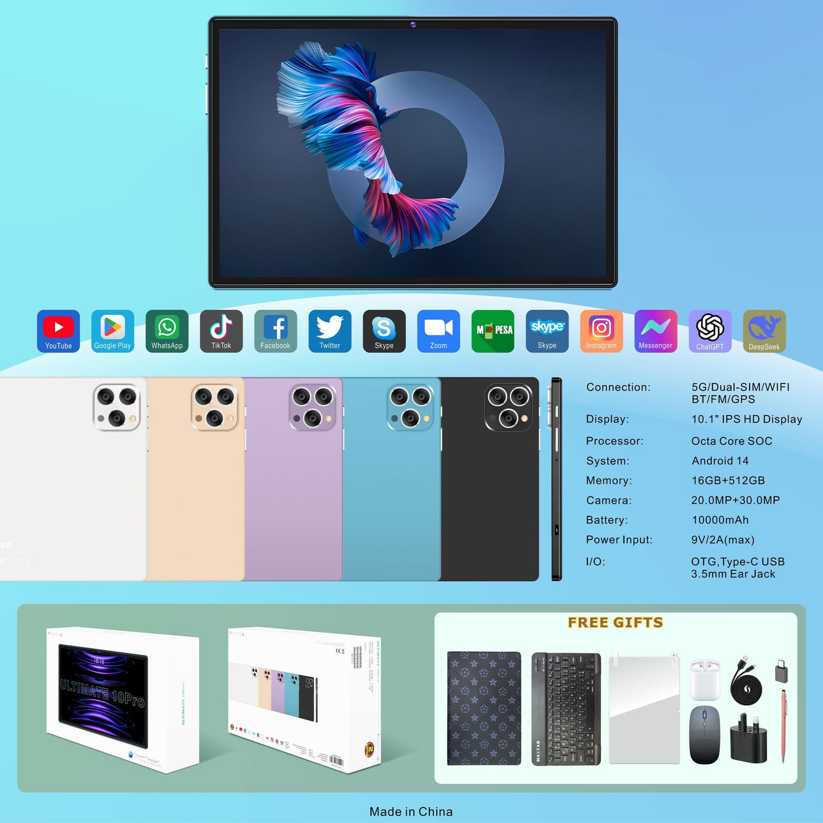 تابلت Ultimate 10 pro بكيبورد و ماوس بلوتوث (ضمان 6 اشهر ) + مجموعة هدايا - تابلتس - صورة 2