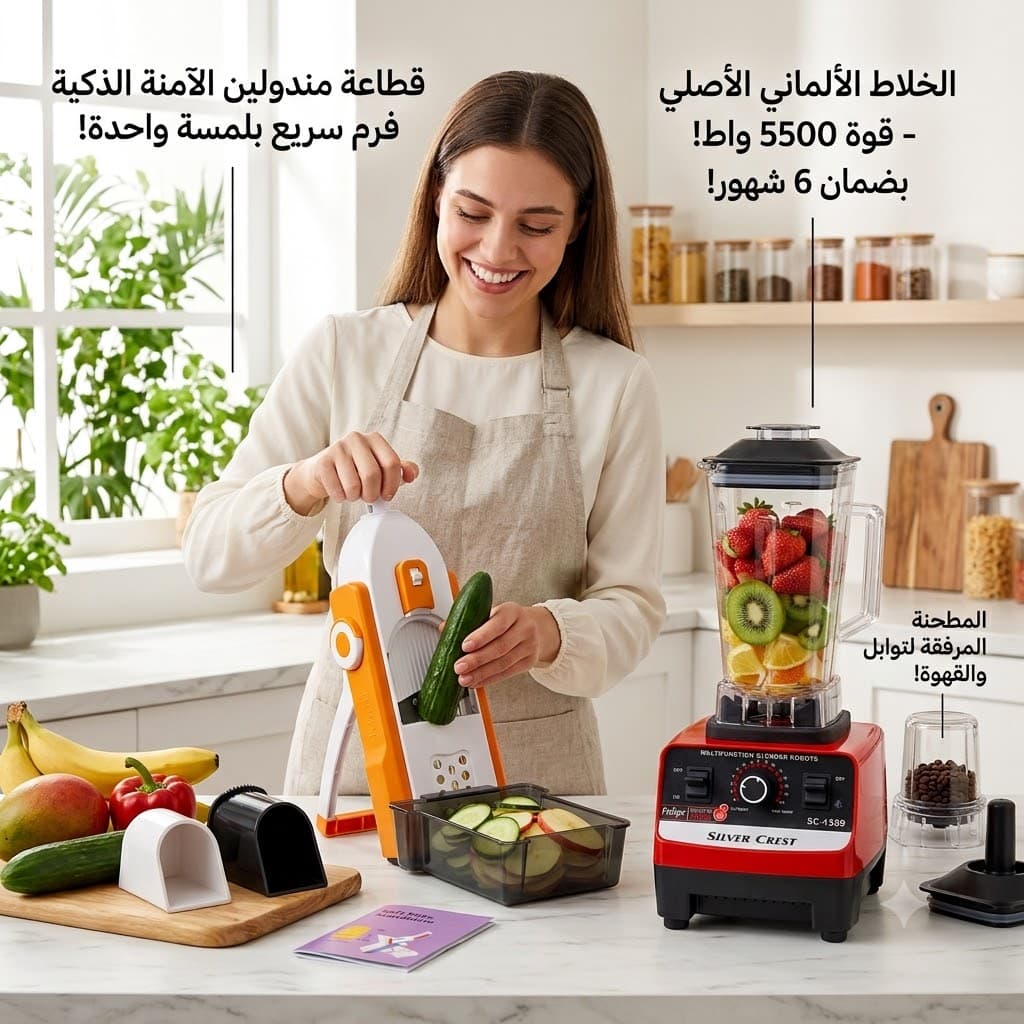 الخلاط الألماني الأصلي مع مطحنة بضمان 6 شهور+قطاعة مندولين الآمنة الذكية - عروض المنزل - صورة 1
