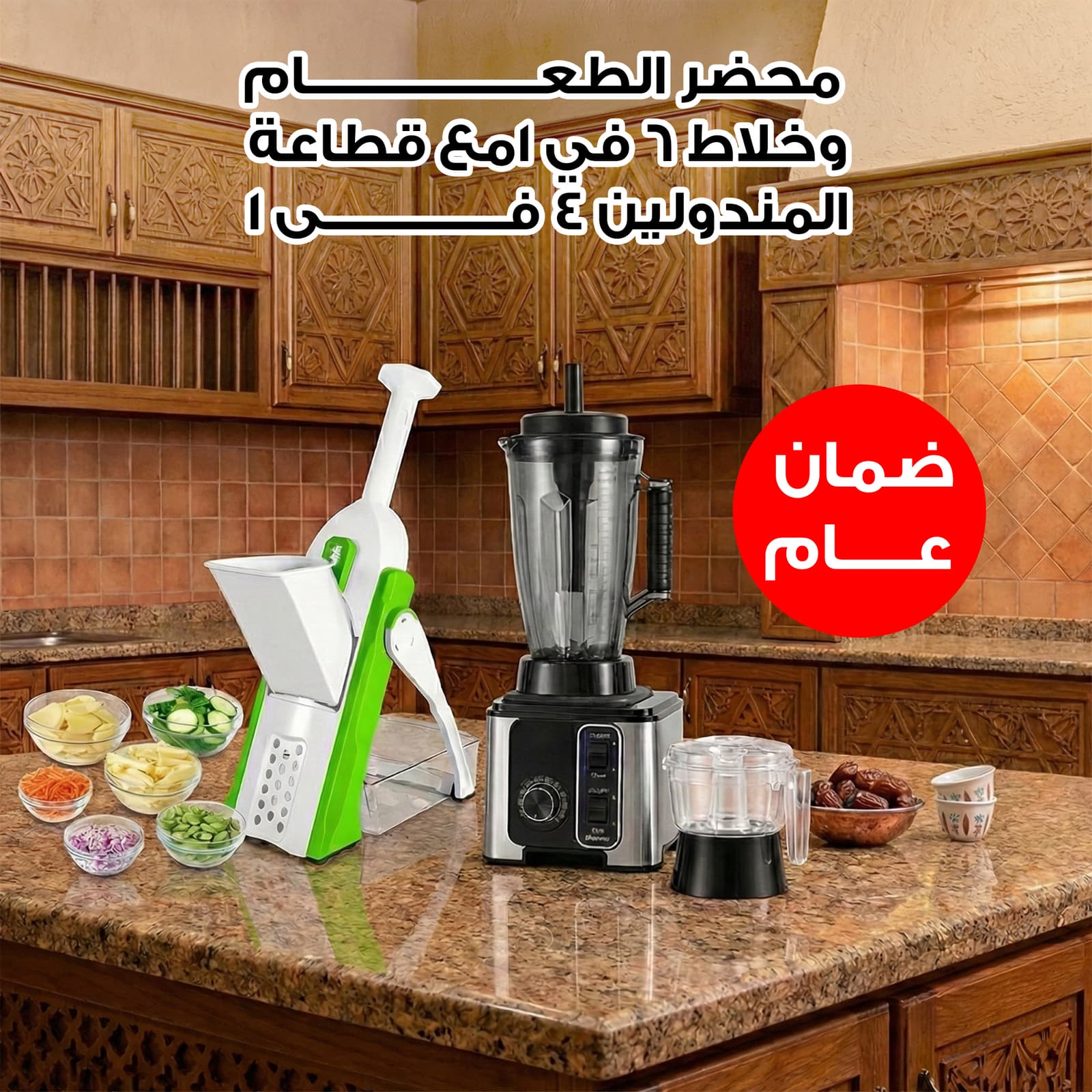 محضر الطعام وخلاط 6 في 1 بضمان عام مع قطاعة المندولين 4 فى 1 - عروض المنزل - صورة 2